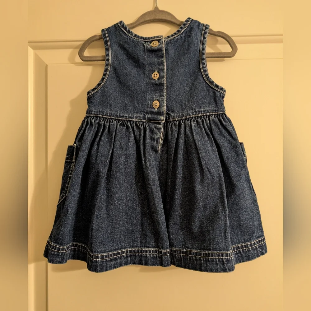 $ Vintage Baby Gap Denim Dress with Embroidered Tree And‎ Leaf Detail